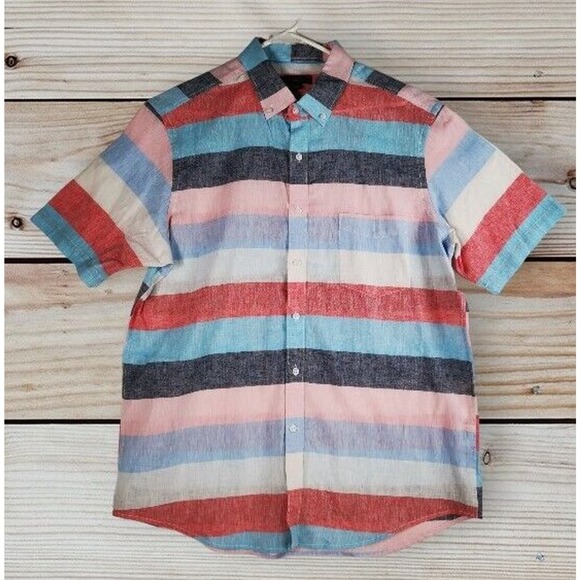 Club Room Men SZ L Button Up Casual Multicolor Short Sleeve Shirt Pit to Pit‎ 24 - Picture 1 of 7